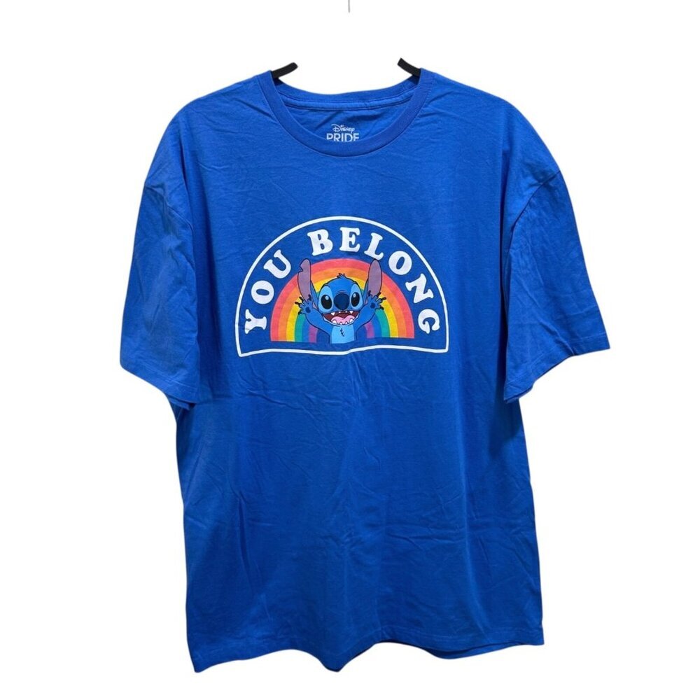 Disney Pride Collection Adult Size XL Blue Stitch Rainbow ‘You Belong’ T-Shirt‎